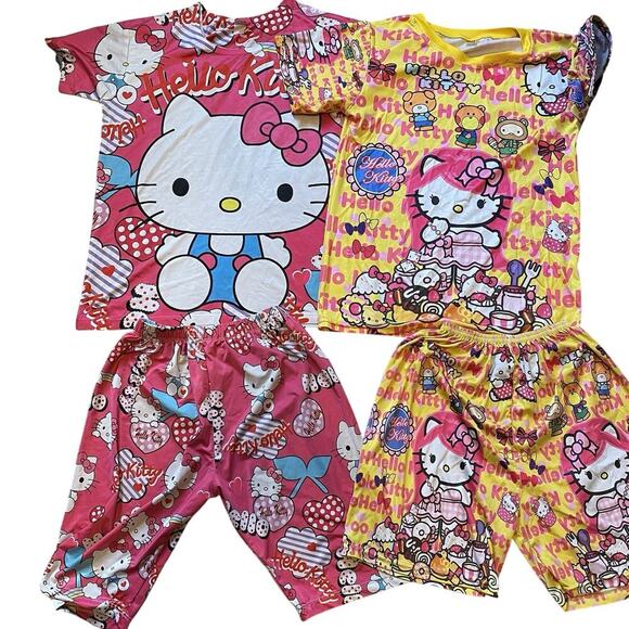 Girls Summer Outfit Set Hello Kitty And Friends S/M 8-10 2Shorts 2Shirts Casual - Picture 1 of 7